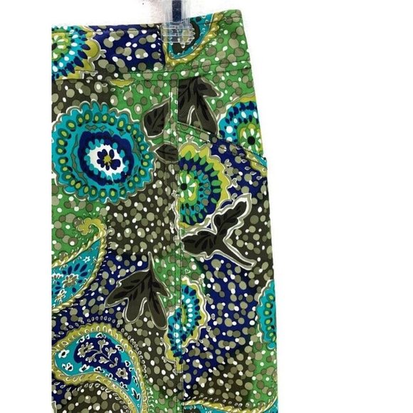 Etcetera Green Paisley Cotton Knee Length Straight Pencil Skirt Size 4 - Picture 5 of 9